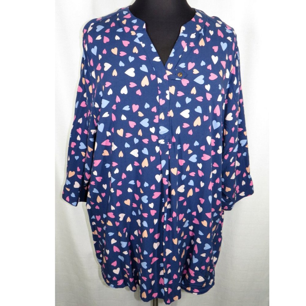 Blue Multicolored Heart Print 3/4 Sleeve Blouse